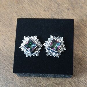 Elegant Silver and Purple Stud Earrings
